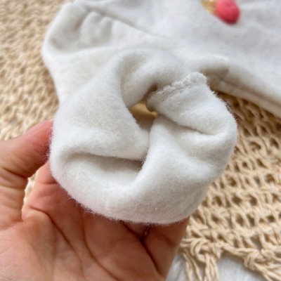 Conj. Casaco de Linho Pompons e Calça Legging em Plush - Areia e Rosa